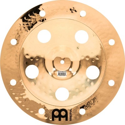 Prato de percussão dourado com orifícios redondos e logotipo MEINL