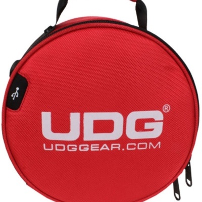 Bolsa redonda vermelha para equipamento com texto UDG UDGGEAR.COM