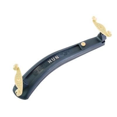 Descanso para violino Kun preto com suportes ajustáveis cor creme e texto gravado.