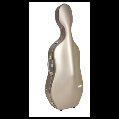 Estojo rígido champanhe para violoncelo com alça e fechos prateados