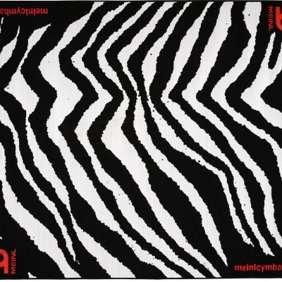 Tapete padrão zebra em preto e branco com logotipos vermelhos MEINL