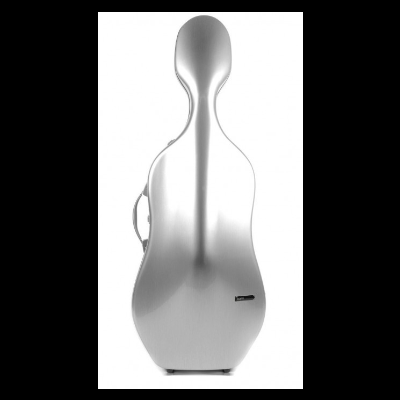 Estojo rígido prateado para violoncelo com formato ergonómico