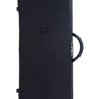 Mala rígida preta retangular com punhos e fecho de combinação