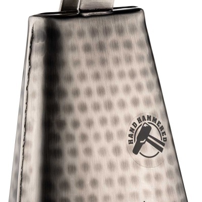Cowbell de metal martelado prateado com fixador preto
