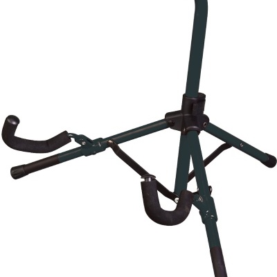 Suporte para guitarra metálico verde com almofadas pretas