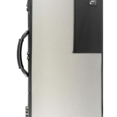 Estojo rígido preto e cinza para instrumento musical com etiqueta bam