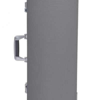 Estojo rígido cinzento para instrumento musical com alça e etiqueta FAMM