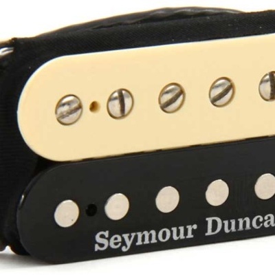 Captador de guitarra elétrica Seymour Duncan preto e marfim com parafusos visíveis