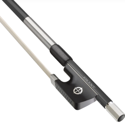 Arco para violino preto com partes metálicas prateadas e texto FRESONI