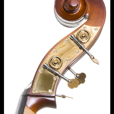 Cabeça de contrabaixo ou violoncelo em madeira castanha com chaves douradas