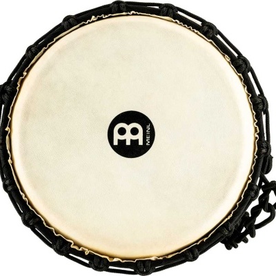 Pandeiro branco e preto com logótipo MEINL no centro.