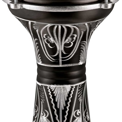 Darbuka preta com detalhes brancos e pele branca com logo Meinl