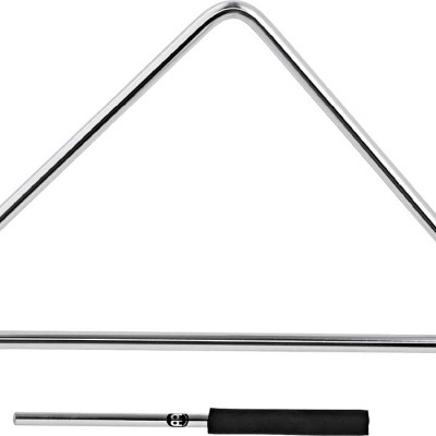 Triângulo musical metálico prateado com baqueta preta