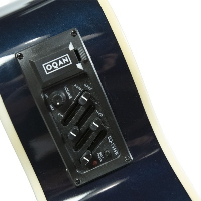 Painel de controlo de guitarra acústica elétrica azul escuro com borda creme e controles