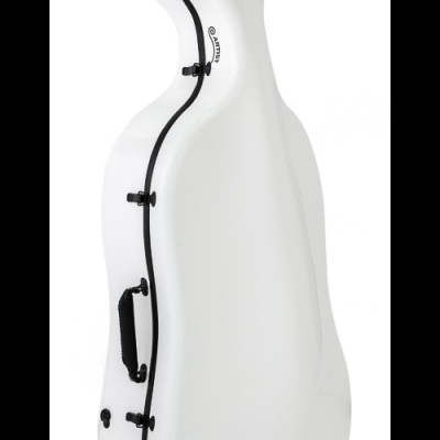 Estojo rígido branco para instrumento musical com fechos pretos e alça preta