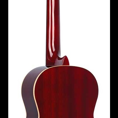 Guitarra clássica castanha escura vista de trás