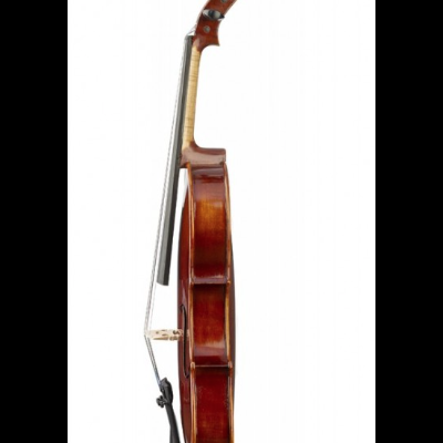 Violino castanho-avermelhado visto de lado sobre fundo branco