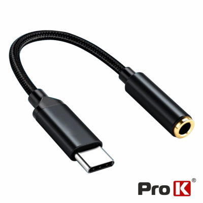 Cabo adaptador USB-C para jack 3,5 mm preto com cabo trançado