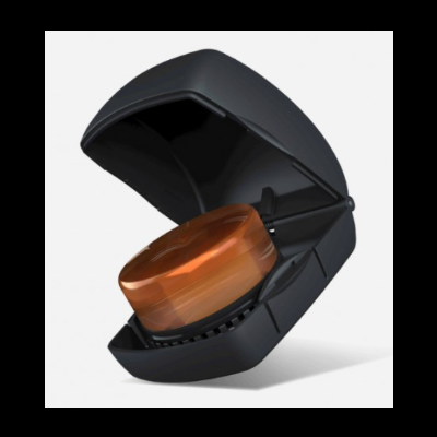 Dispensador automático de fio dental preto com fio dental castanho translúcido