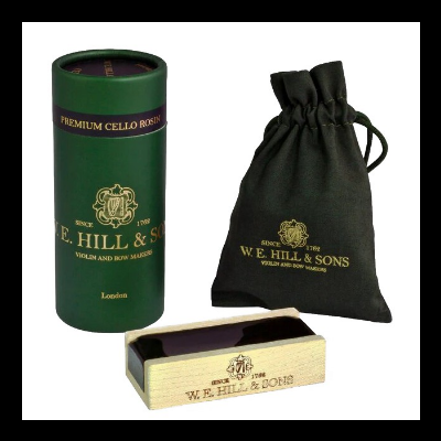 Conjunto colofónia violino W.E. HILL & SONS com estojo, saco de tecido e base de madeira