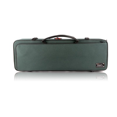 Estojo rígido verde escuro para instrumento musical com etiqueta 'bam FRANCE'