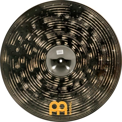 prato de bateria em metal preto e dourado com logotipo amarelo MEINL