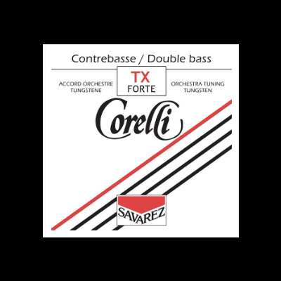 Embalagem de cordas para contrabaixo branca com texto e linhas diagonais