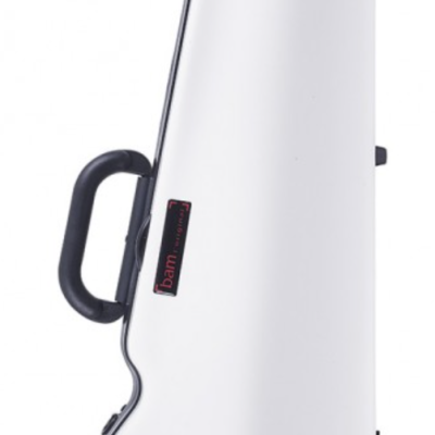 Estojo rígido branco com pega preta e etiqueta bAM