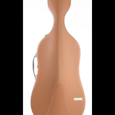 Estojo rígido castanho claro para violoncelo, visto de frente