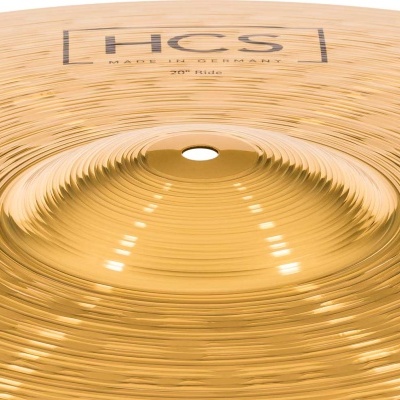 Prato de bateria HCS dourado com texto e textura circular