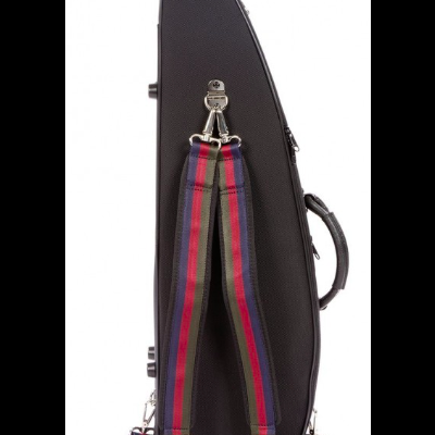 Estojo rígido preto para instrumento com alças de ombro riscas coloridas