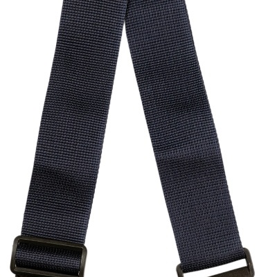 Correia azul escura de tecido com extremidades em couro preto para instrumento musical