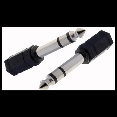 Adaptadores de áudio com plugue jack de 6,3 mm em metal prateado e preto