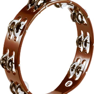 Pandeireta castanha com jinglettes metálicas prateadas