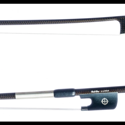 Arco para violino em madeira escura e fibra de carbono com detalhes metálicos