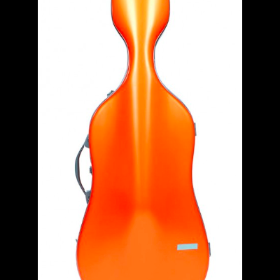 Estojo rígido laranja para violoncelo com alças cinza