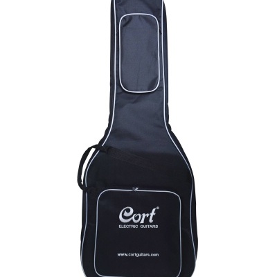 Capa preta para guitarra elétrica com bolsos e texto Cort Electric Guitars