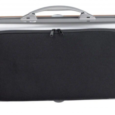 Estojo rígido prateado com bolso preto e alça