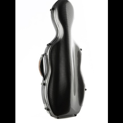 Estojo rígido preto para violoncelo com padrão carbono