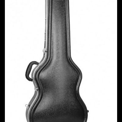 Estojo rígido preto para guitarra com alça e fechos metálicos