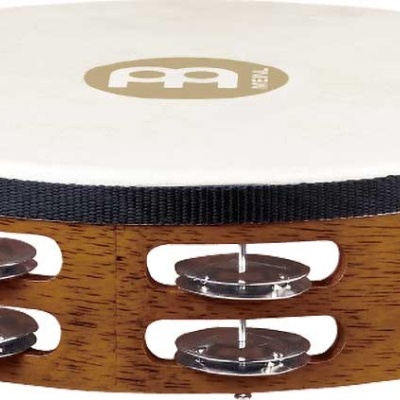 Pandeireta de madeira com peles brancas e metal prateado com platinelas, logótipo MEINL visível.