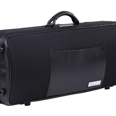 Estojo rígido preto com alça e bolso frontal