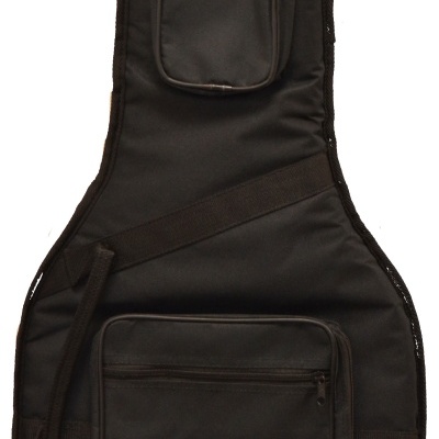 Capa preta para guitarra com bolsos frontais e inscrições Q e OQAN