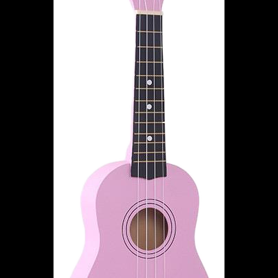Ukulele cor-de-rosa com braço preto e cordas brancas