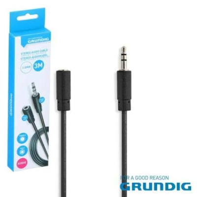 Cabo áudio estéreo GRUNDIG 3 metros preto com embalagem azul e branca