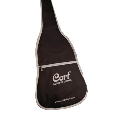 Estojo preto para guitarra acústica com logotipo Cort e fecho branco