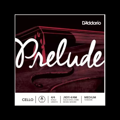 Embalagem de cordas para violoncelo D'Addario Prelude com detalhes técnicos impressos