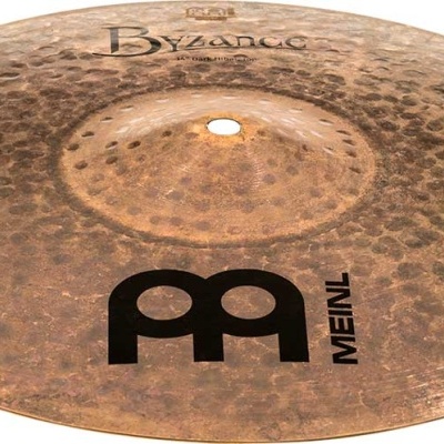 Prato de bateria metálico bronze martelado com logos Meinl e Byzance