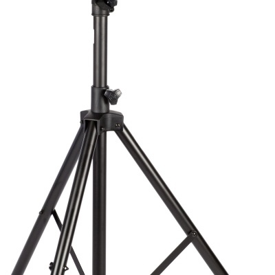 Tripé metálico preto com pernas ajustáveis