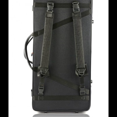 Mala preta de tecido com alças ajustáveis e pega acolchoada